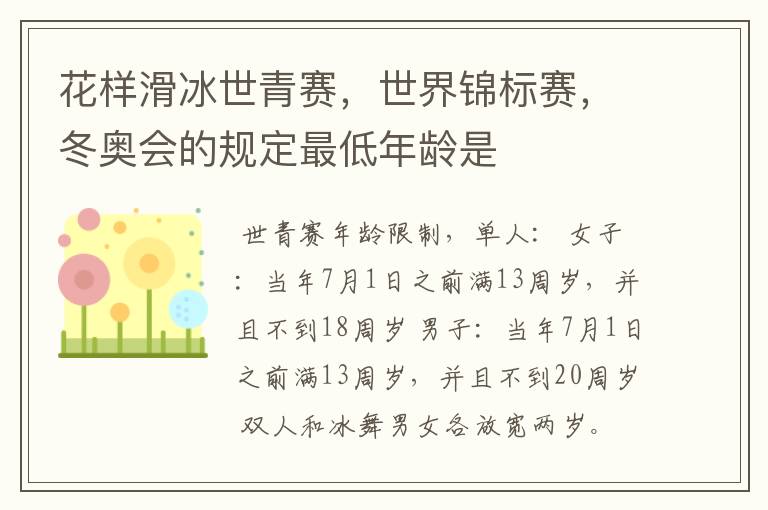 花样滑冰世青赛,世界锦标赛,冬奥会的规定最低年龄是