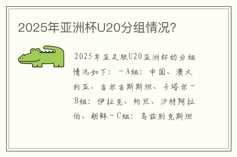 2025年亚洲杯U20分组情况?