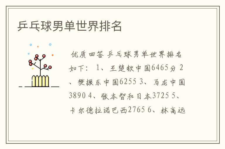 乒乓球男单世界排名