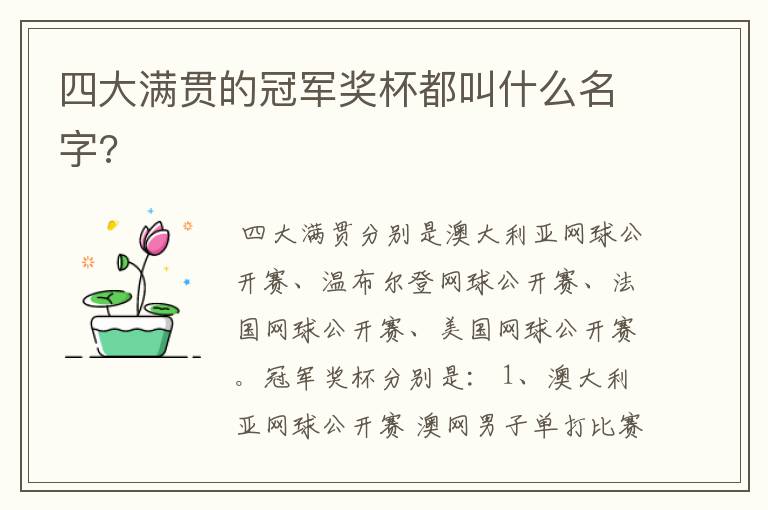 四大满贯的冠军奖杯都叫什么名字?