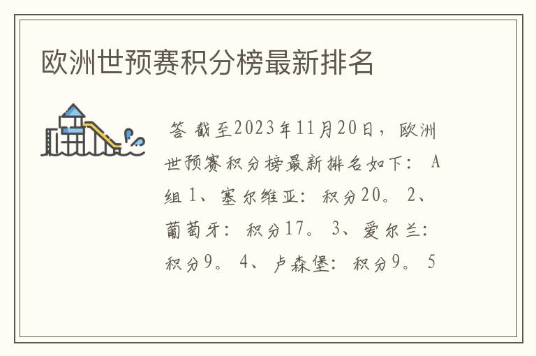 欧洲世预赛积分榜最新排名