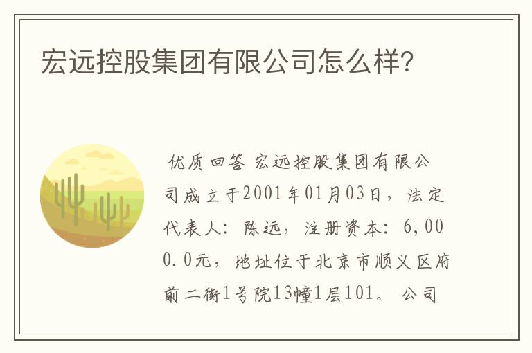 宏远控股集团有限公司怎么样?