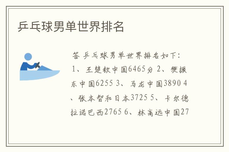 乒乓球男单世界排名