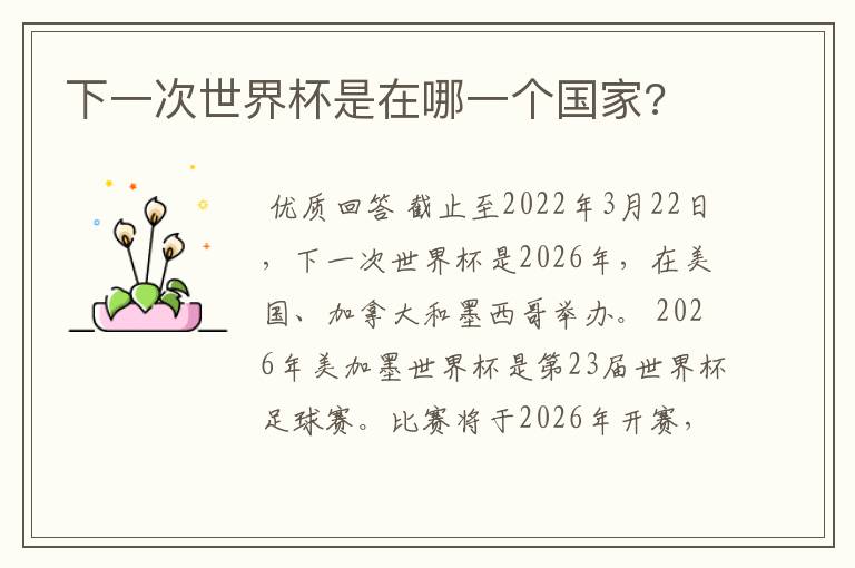 下一次世界杯是在哪一个国家?