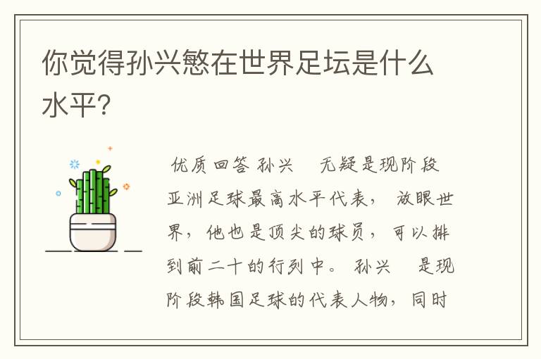 你觉得孙兴慜在世界足坛是什么水平？