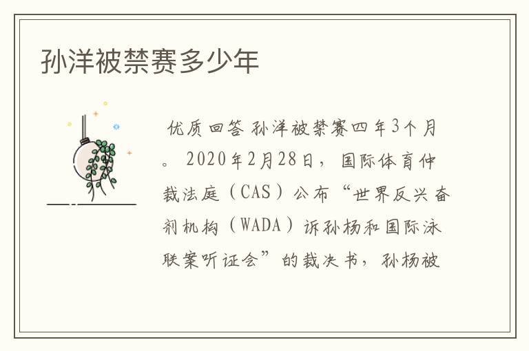 孙洋被禁赛多少年