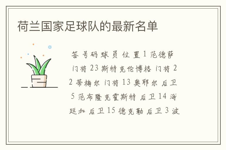 荷兰国家足球队的最新名单