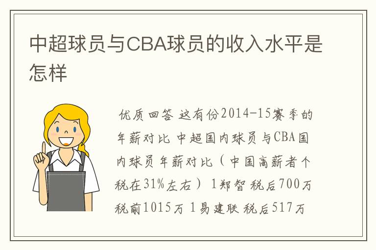 中超球员与CBA球员的收入水平是怎样