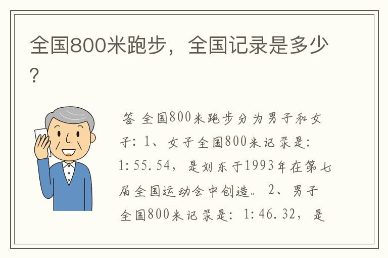 全国800米跑步,全国记录是多少?