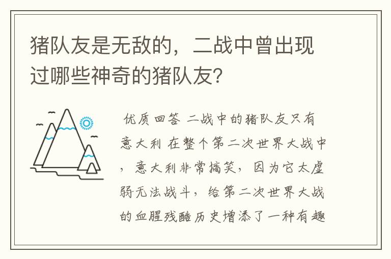 猪队友是无敌的,二战中曾出现过哪些神奇的猪队友?