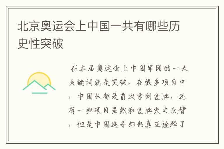 北京奥运会上中国一共有哪些历史性突破