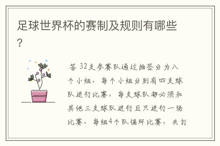 足球世界杯的赛制及规则有哪些?