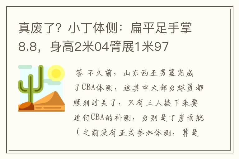 真废了?小丁体侧:扁平足手掌8.8,身高2米04臂展1米97