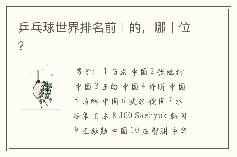 乒乓球世界排名前十的,哪十位?