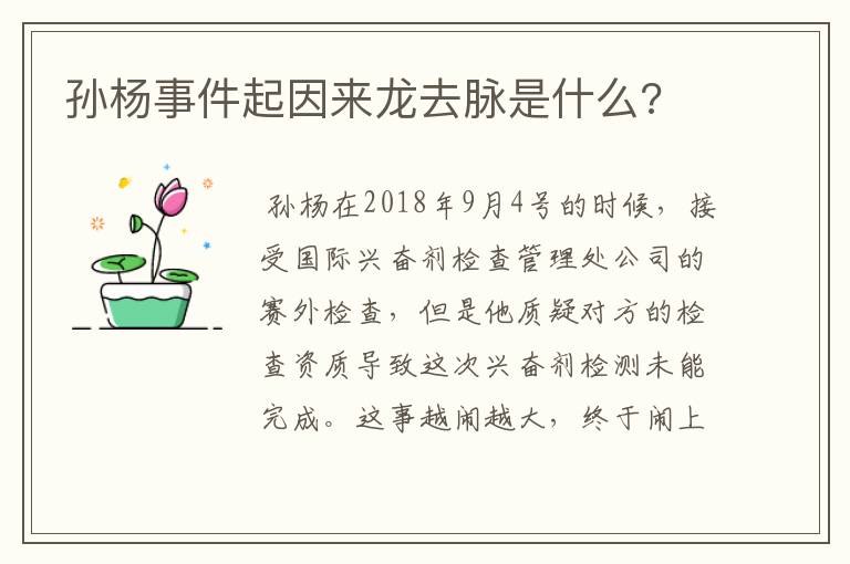 孙杨事件起因来龙去脉是什么?