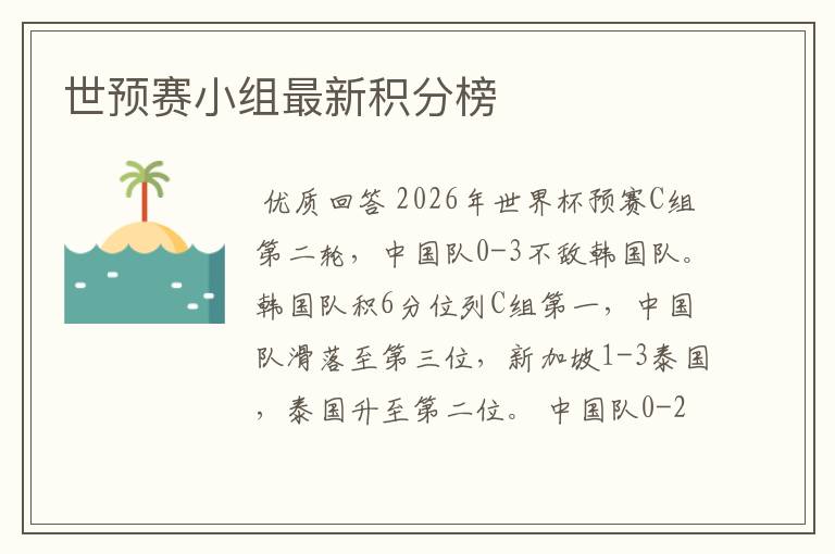 世预赛小组最新积分榜