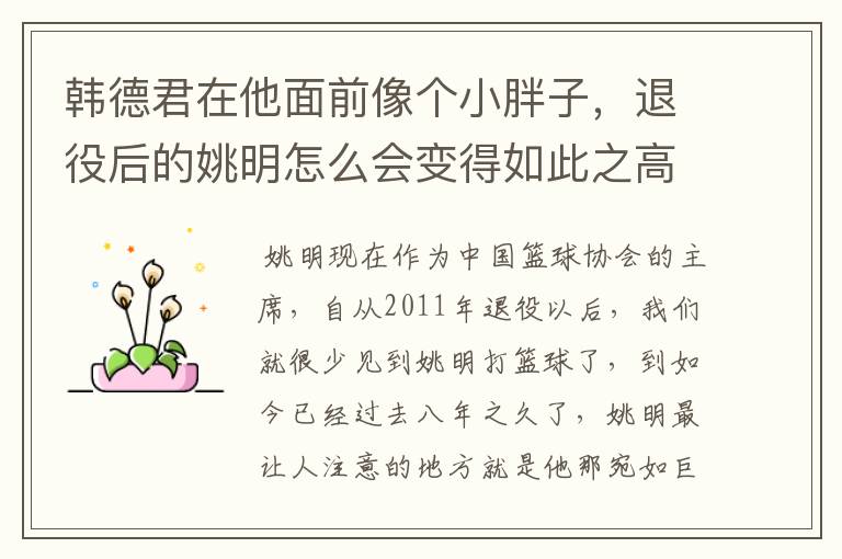 韩德君在他面前像个小胖子，退役后的姚明怎么会变得如此之高？