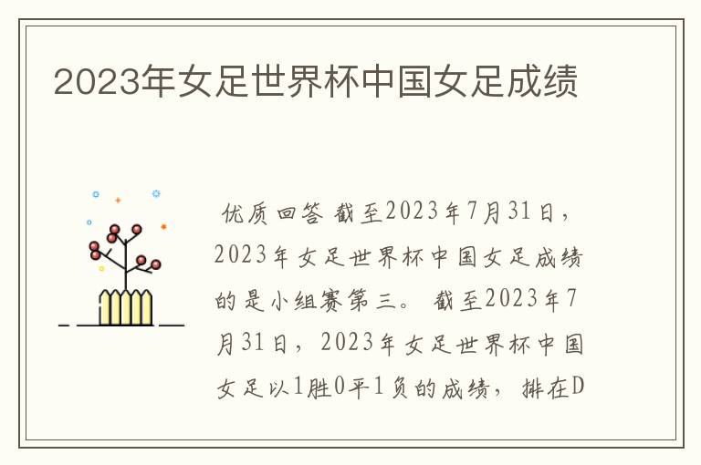 2023年女足世界杯中国女足成绩