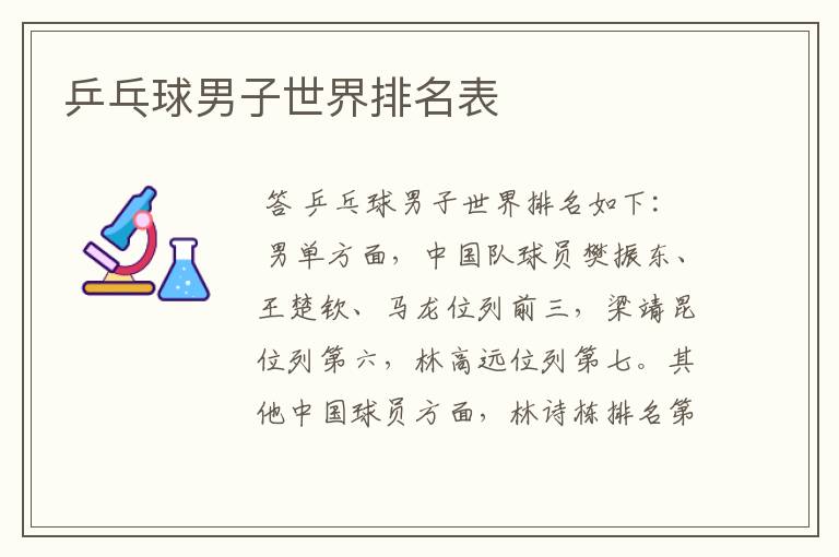 乒乓球男子世界排名表