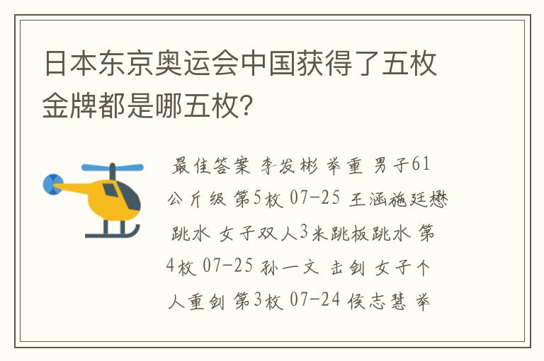 日本东京奥运会中国获得了五枚金牌都是哪五枚?