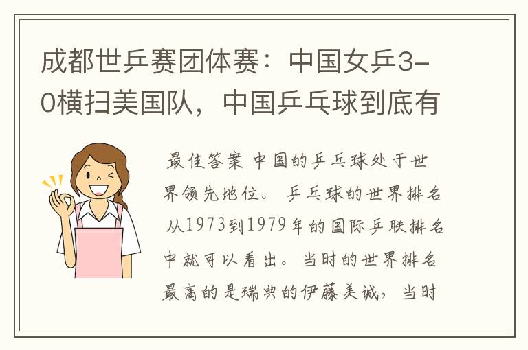 成都世乒赛团体赛:中国女乒3-0横扫美国队,中国乒乓球到底有多强?