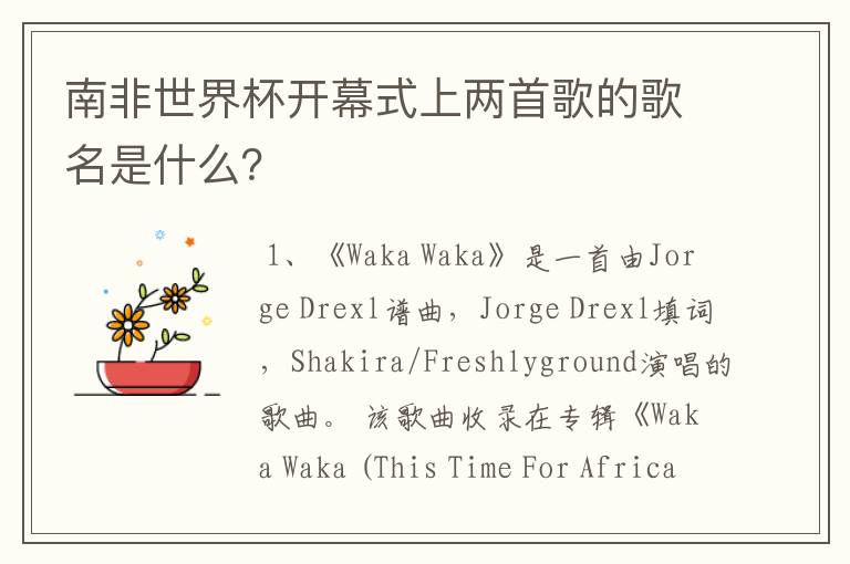 南非世界杯开幕式上两首歌的歌名是什么?