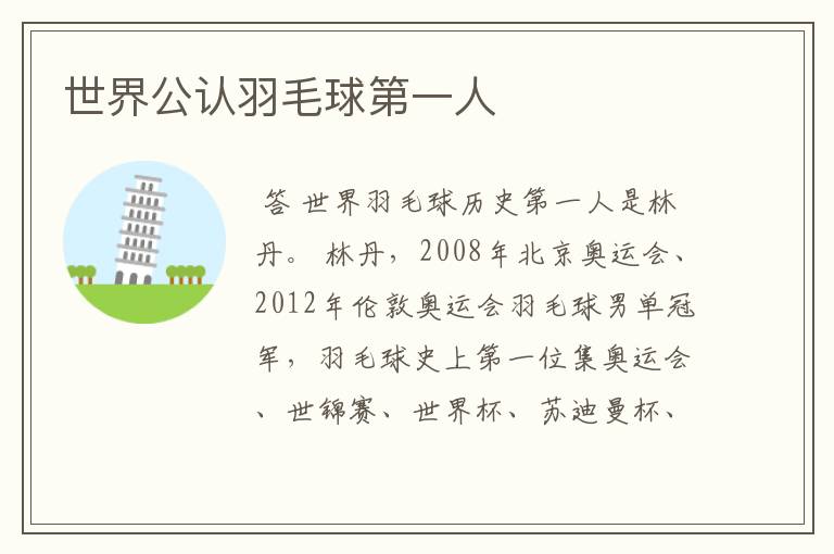 世界公认羽毛球第一人