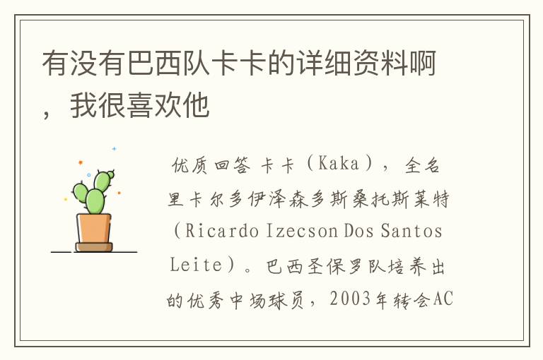 有没有巴西队卡卡的详细资料啊,我很喜欢他