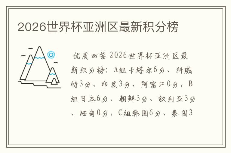 2026世界杯亚洲区最新积分榜