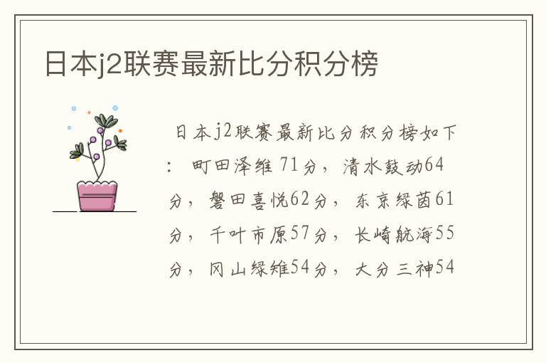 日本j2联赛最新比分积分榜