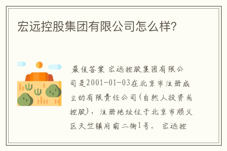 宏远控股集团有限公司怎么样?