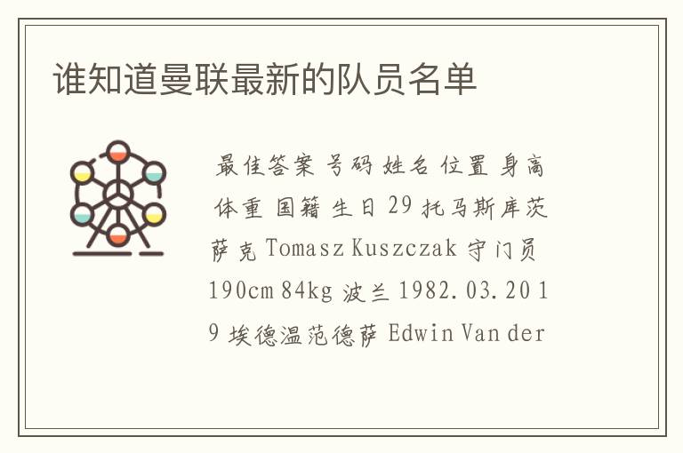 谁知道曼联最新的队员名单