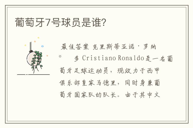 葡萄牙7号球员是谁?