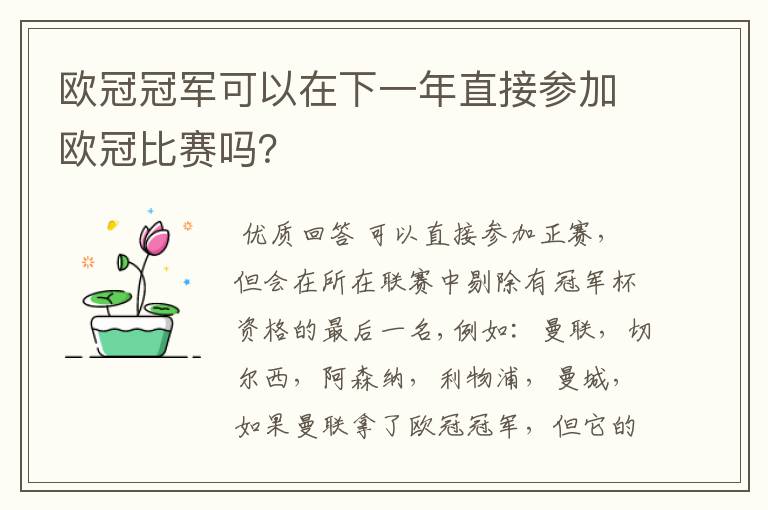 欧冠冠军可以在下一年直接参加欧冠比赛吗?
