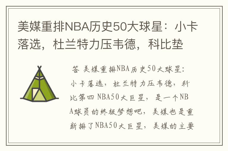 美媒重排NBA历史50大球星:小卡落选,杜兰特力压韦德,科比垫底吗?