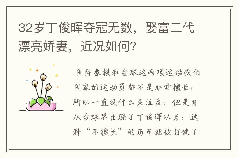 32岁丁俊晖夺冠无数,娶富二代漂亮娇妻,近况如何?
