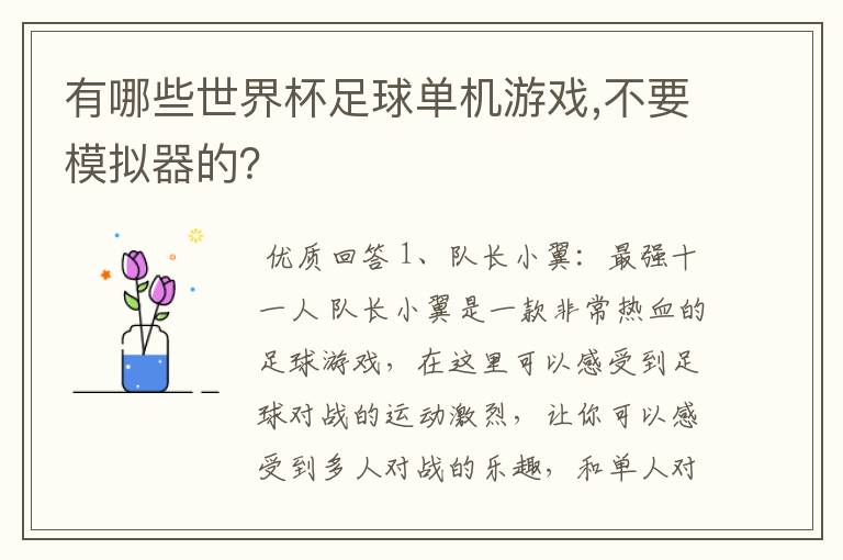 有哪些世界杯足球单机游戏,不要模拟器的?