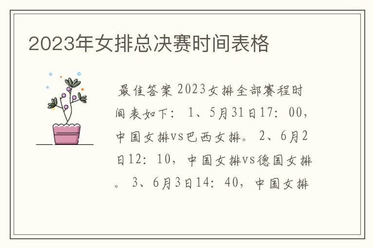 2023年女排总决赛时间表格