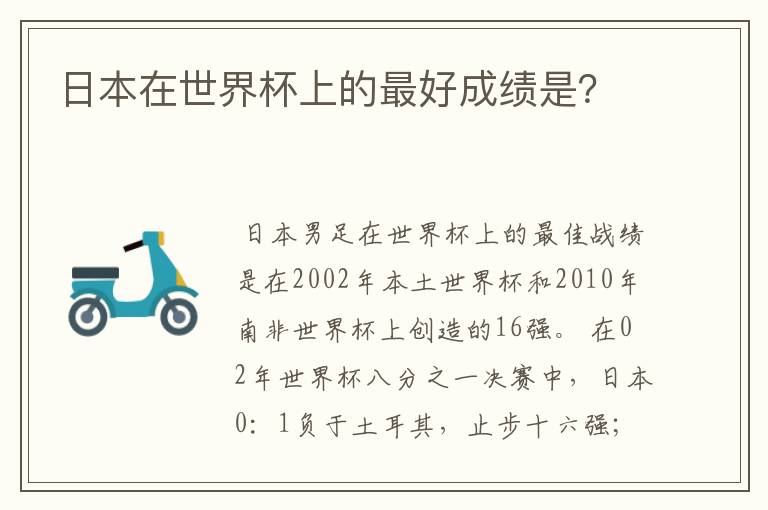 日本在世界杯上的最好成绩是?