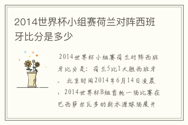 2014世界杯小组赛荷兰对阵西班牙比分是多少