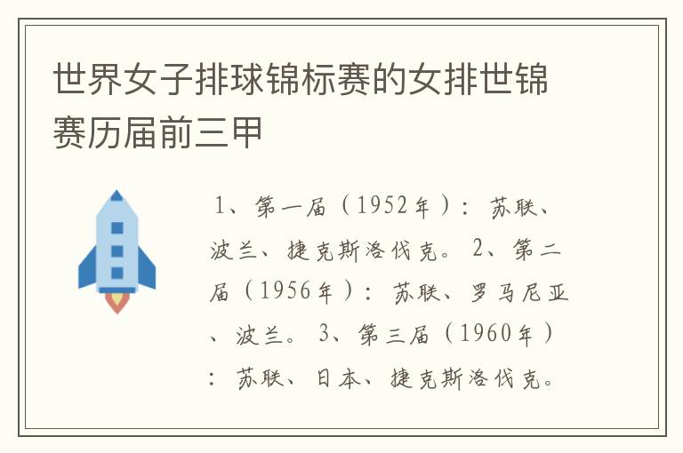 世界女子排球锦标赛的女排世锦赛历届前三甲