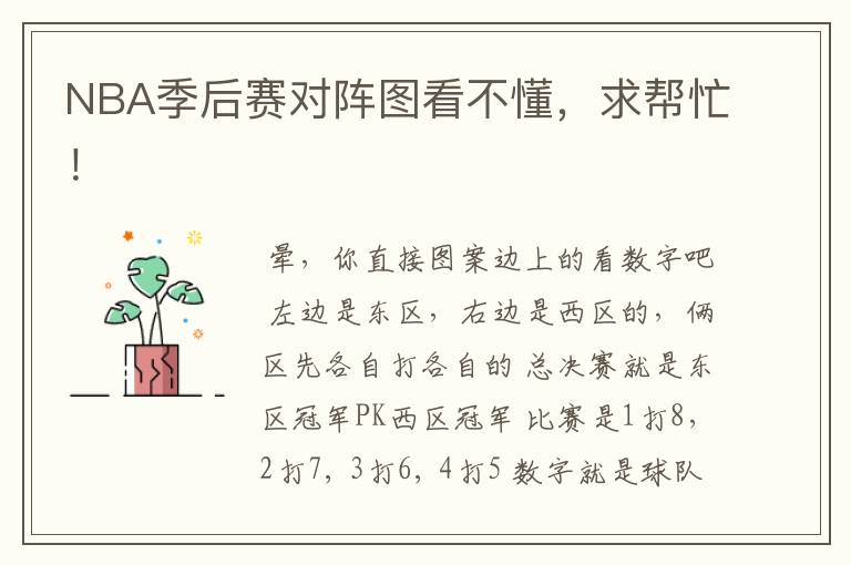 NBA季后赛对阵图看不懂,求帮忙!