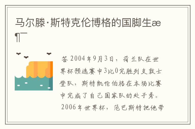 马尔滕·斯特克伦博格的国脚生涯