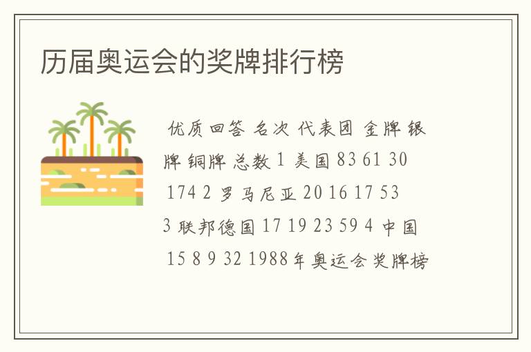 历届奥运会的奖牌排行榜