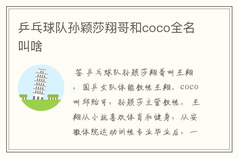 乒乓球队孙颖莎翔哥和coco全名叫啥