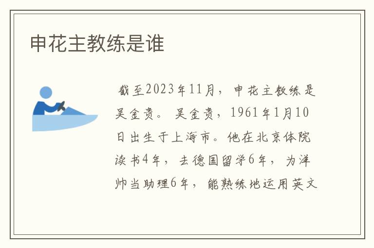 申花主教练是谁