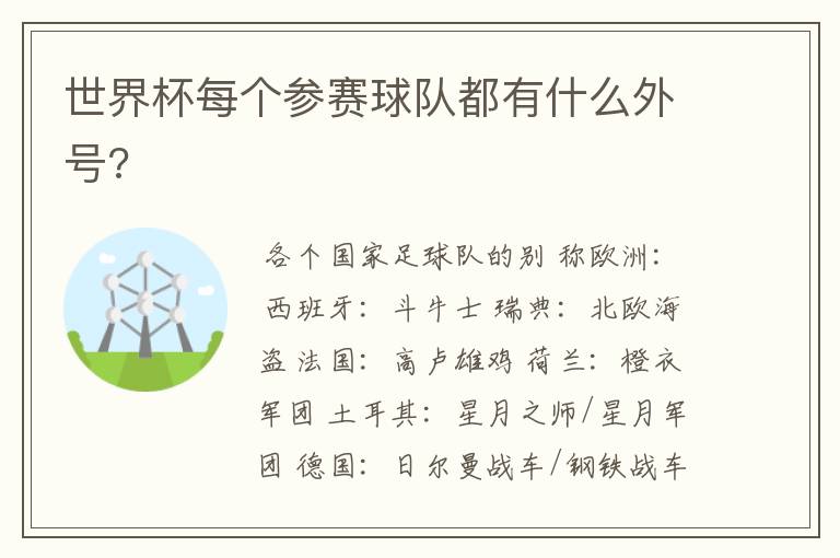 世界杯每个参赛球队都有什么外号?
