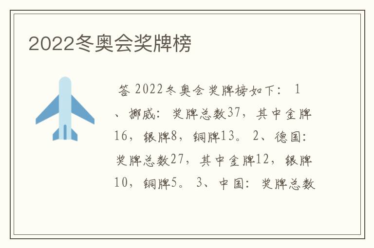 2022冬奥会奖牌榜
