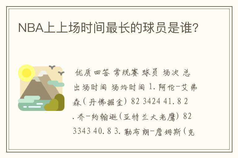 NBA上上场时间最长的球员是谁?
