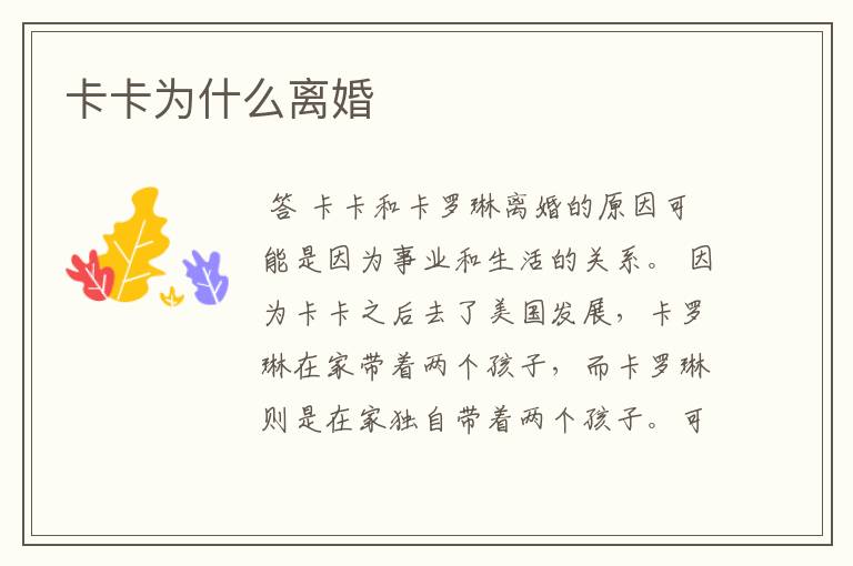 卡卡为什么离婚
